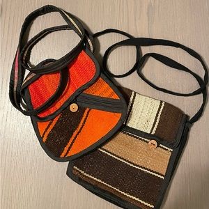 Woven Crossbody‎ Bag Striped Bohemian Purse Handbag Orange Brown